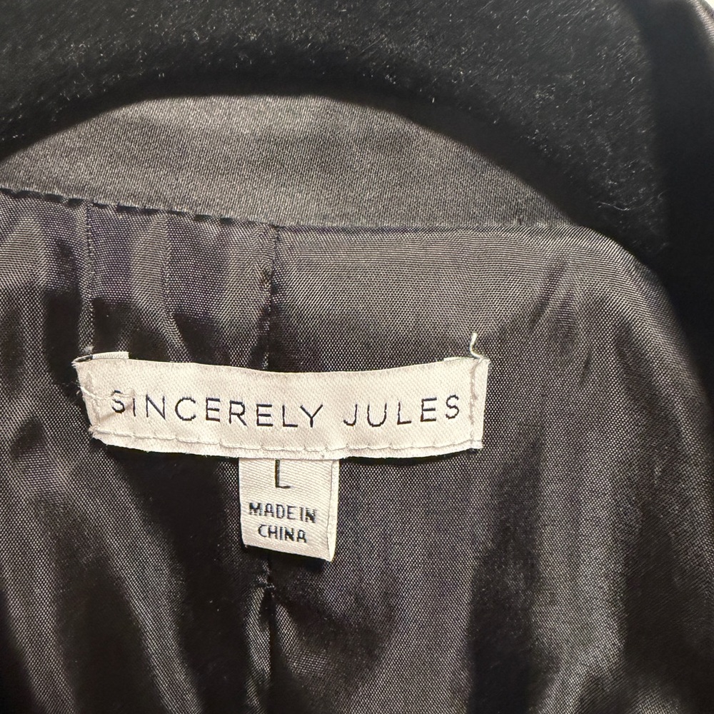 Sincerely Jules Black Satin Blazer with Feather Cuffs - Picture 3 of 3